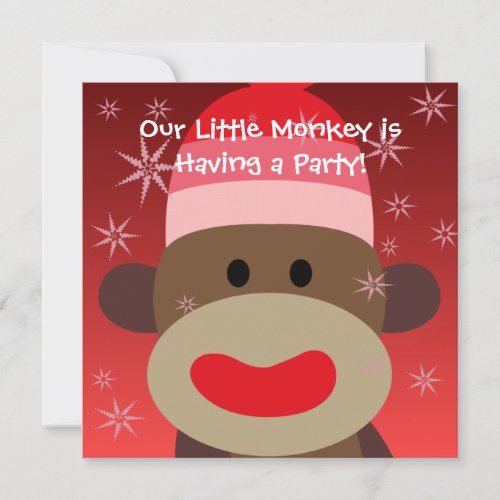 Girl Sock Monkey Birthday Invitation