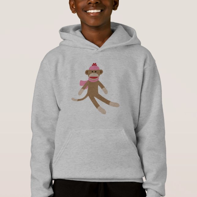 girl sock monkey hoodie sweatshirt grey/gray (Front)