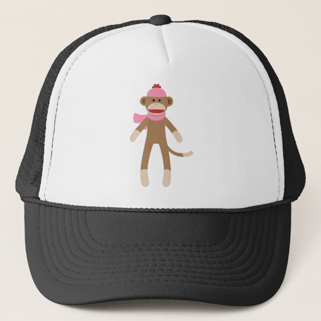 girl sock monkey trucker hat (Front)
