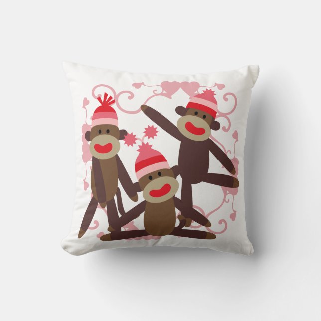 Girl Sock Monkeys Pillow (Front)