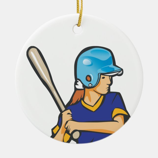 girl softball baseball player graphic ceramic ornament (Front)