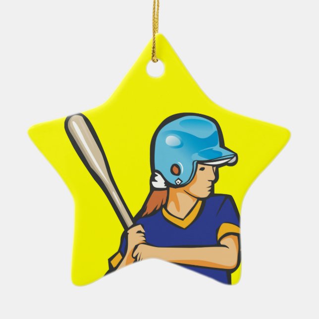 girl softball baseball player graphic ceramic ornament (Front)