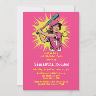 Girl Softball Birthday Party Invitation