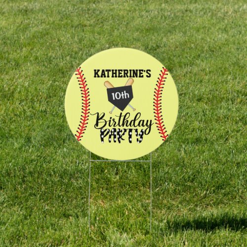 Girl Softball Birthday Party Yard  Sign