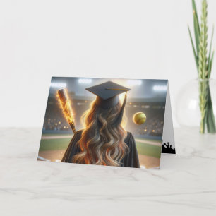 Girl Softball Player Graduate With Fiery Bat Card
