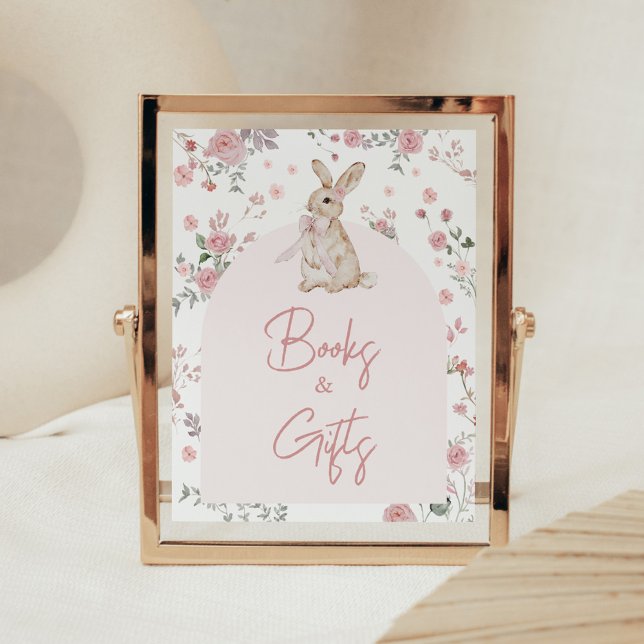 Girl Some Bunny Baby Shower Books and Gifts Poster (Pink Some Bunny Baby Shower Books and Gifts Sign)