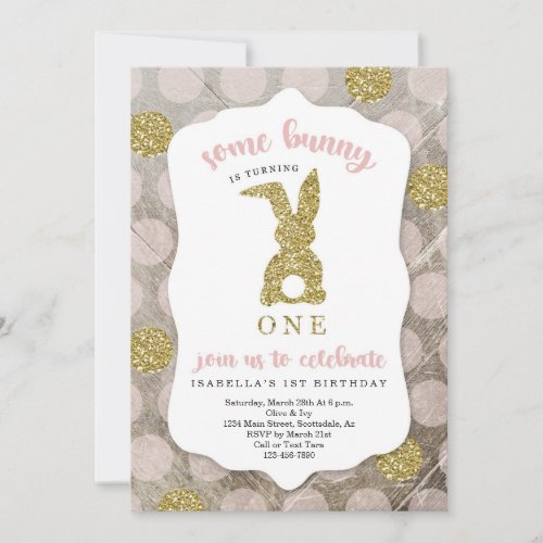 Girl Some Bunny Is Turning One Easter 1st Birthday Invitation