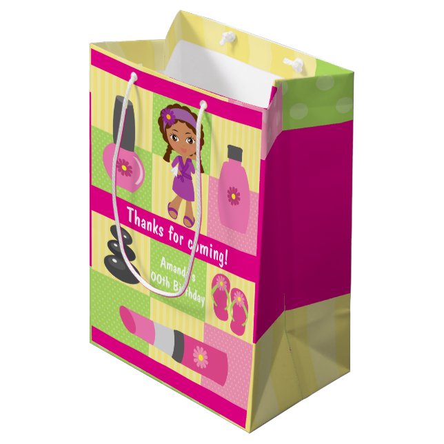 Girl Spa Birthday Party Guest Favor Medium Gift Bag (Front Angled)