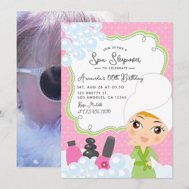 Girl Spa Birthday Party invitation (Front/Back)
