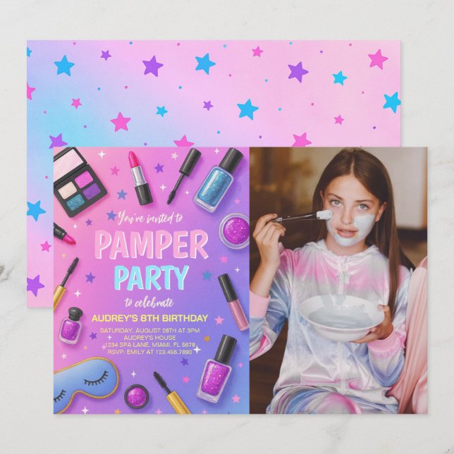 Girl Spa Pamper Party Birthday Photo Invitation (Front/Back)