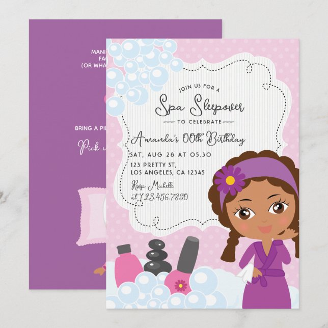 Girl Spa Sleepover Birthday Party Invitation (Front/Back)
