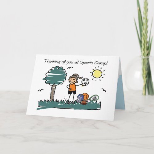 Girl Sports Camp Stick Figure Thinking of You Card