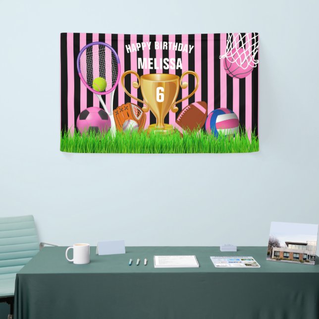 Girl Sports Pink Theme Birthday Banner (Tradeshow)