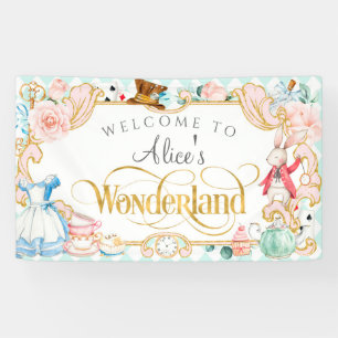 Girl spring birthday Alice in wonderland tea party Banner