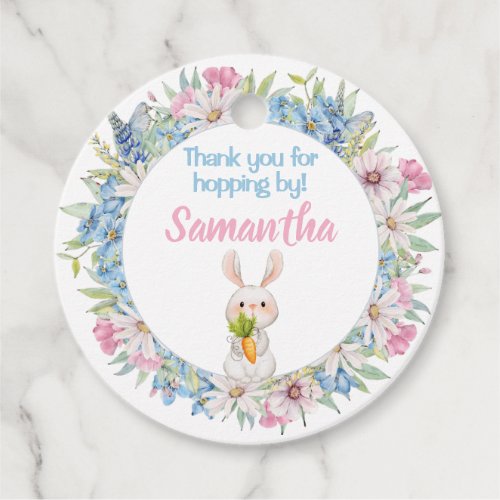 Girl Spring First Birthday Easter Watercolor Bunny Favor Tags