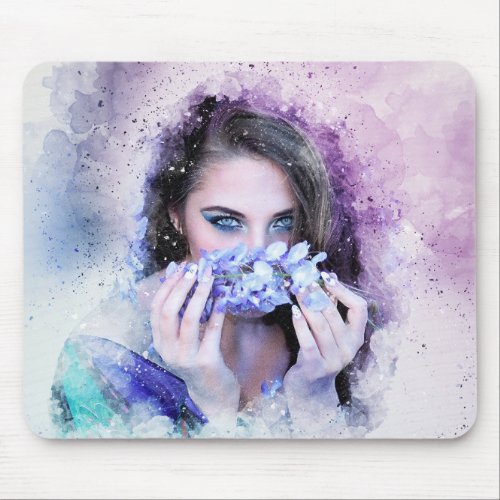Girl Spring Flowers Mouse Pad