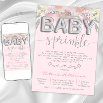 Girl Sprinkle Baby Shower Watercolor Foil Balloons Invitation by The_Baby_Boutique at Zazzle