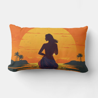 girl stands in water silhouette at sunset vector lumbar pillow
