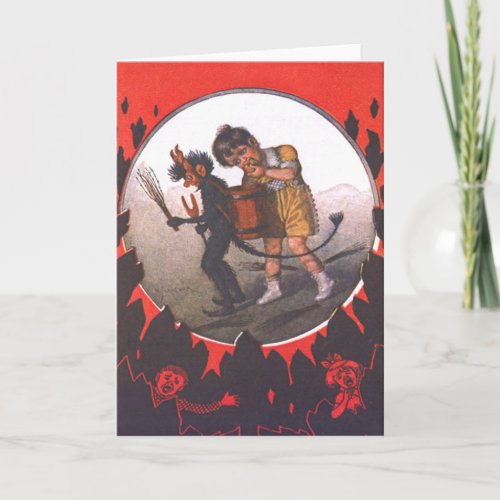 Girl Stealing Apple From Krampus Holiday Card