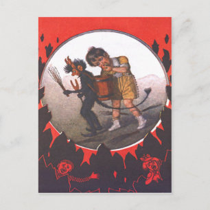 Girl Stealing Apple From Krampus Postcard