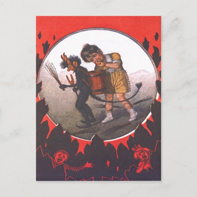 Girl Stealing Apple From Krampus Postcard (Front)