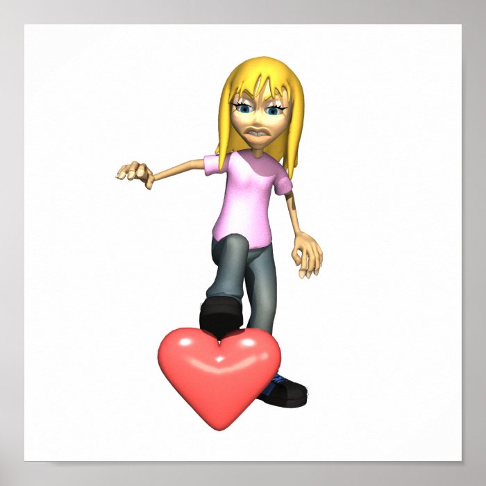 girl stepping on heart poster