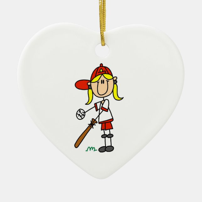 Girl Stick Figure Baseball Up At Bat Ceramic Ornament (Front)