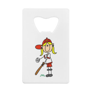 Girl Stick Figure Baseball Up At Bat Credit Card Bottle Opener