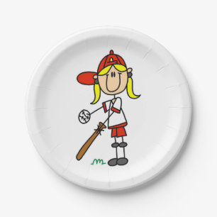 Girl Stick Figure Baseball Up At Bat Paper Plates