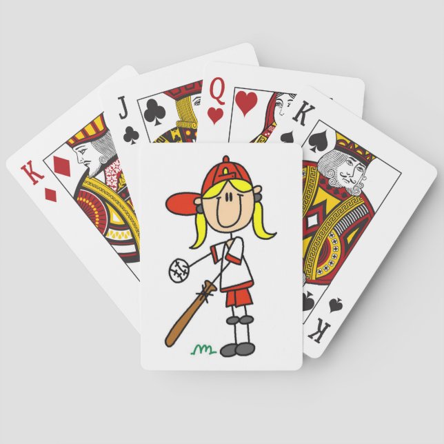 Girl Stick Figure Baseball Up At Bat Poker Cards (Back)