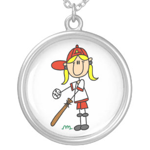 Softball Lucky Necklace softball and Bat Necklace Modeled 