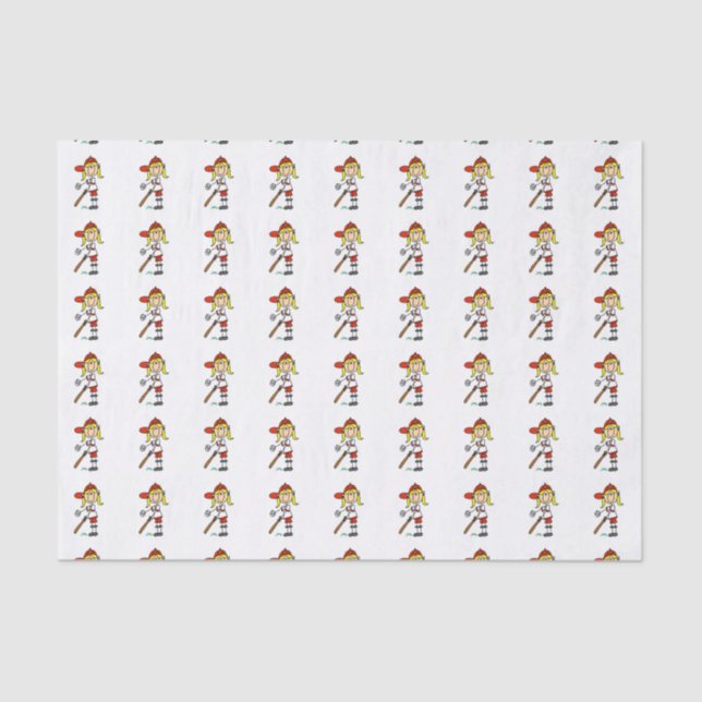 Girl Stick Figure Baseball Up At Bat Tissue Paper (Front)
