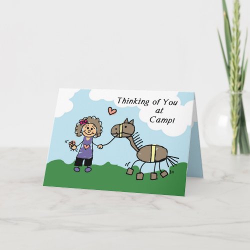 Girl Stick Figure Horse Camp Thinking of You Card