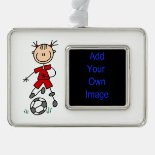 Girl Stick Figure Soccer Red Uniform Ornament