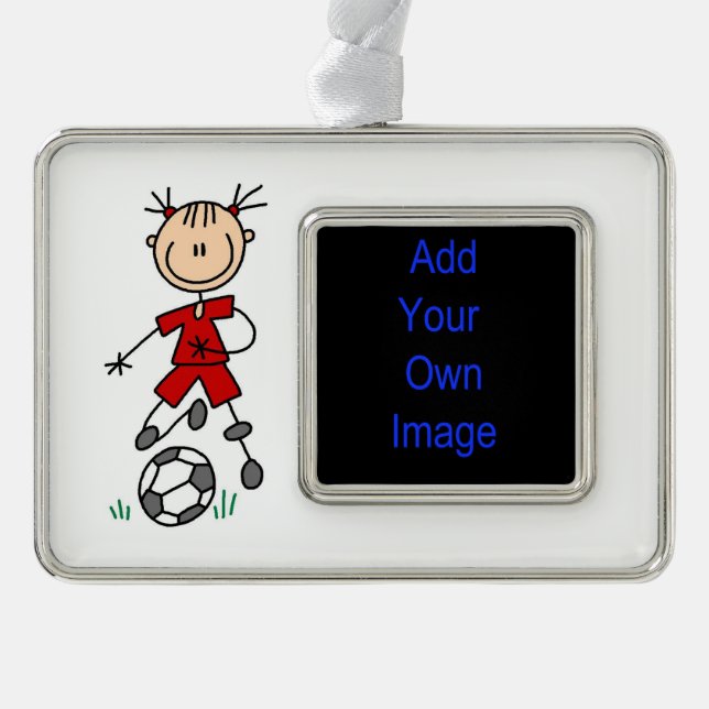 Girl Stick Figure Soccer Red Uniform Ornament (Front)