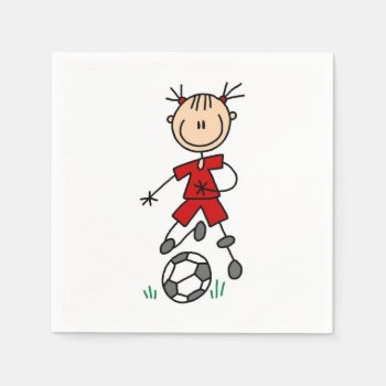 Girl Stick Figure Soccer Red Uniform Paper Napkins by stick_figures at Zazzle