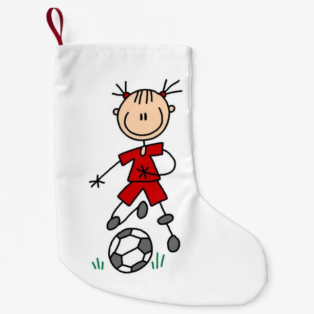 Girl Stick Figure Soccer Red Uniform Stocking (Front)