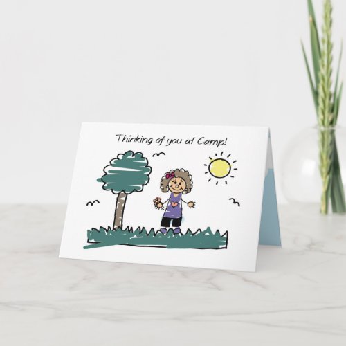 Girl Stick Figure Summer Camp Thinking of You Card
