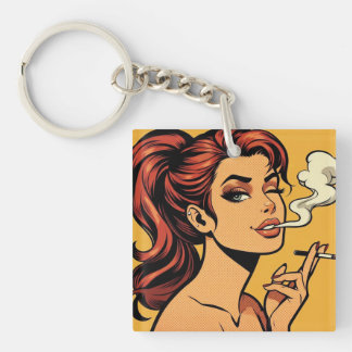 Girl Stoner | Comic book pop art | Smoking lovers Keychain
