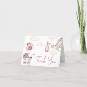 Girl Storck Special Delivery Baby Shower Letterpress Thank You Card