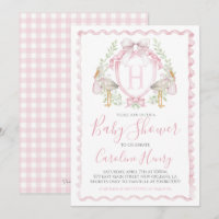 Girl Stork Baby Shower Preppy Gingham Pink