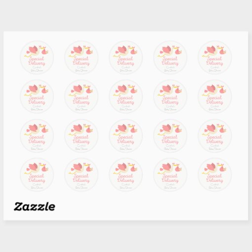 Girl Stork Baby Shower Stickers | Zazzle