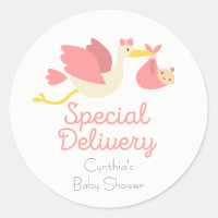 Girl Stork Baby Shower Stickers