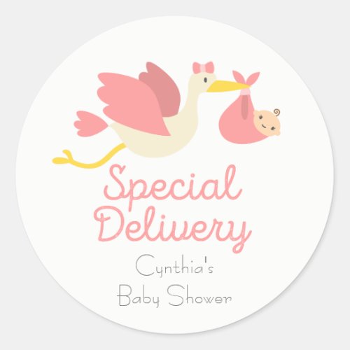 Girl Stork Baby Shower Stickers