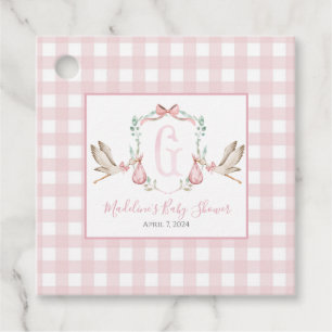Girl Stork Pink Gingham Favor Tags