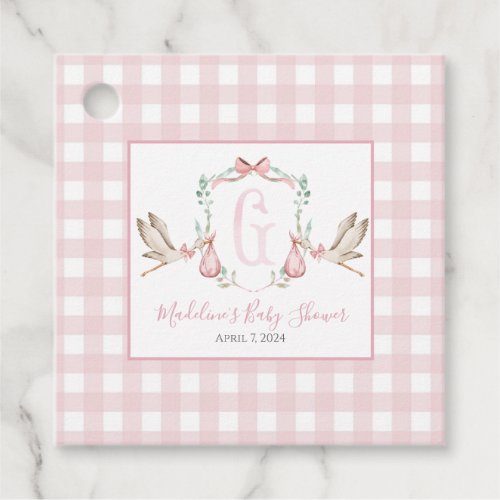 Girl Stork Pink Gingham Favor Tags