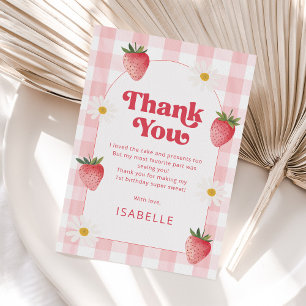 Girl Strawberry Berry First 1st Birthday Party Thank You Card