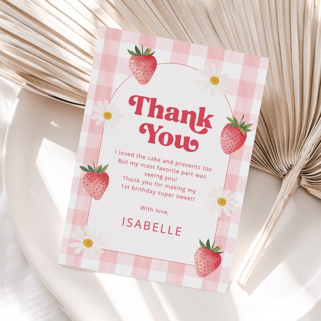Girl Strawberry Berry First 1st Birthday Party Thank You Card (Creator Uploaded)