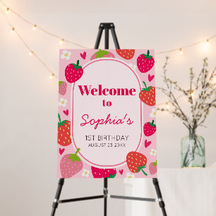 Girl Strawberry Berry First Birthday Welcome Sign