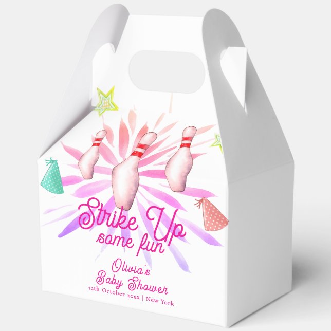 Girl Strike Up Bowling Sport Party Baby Shower Favor Boxes (Front)